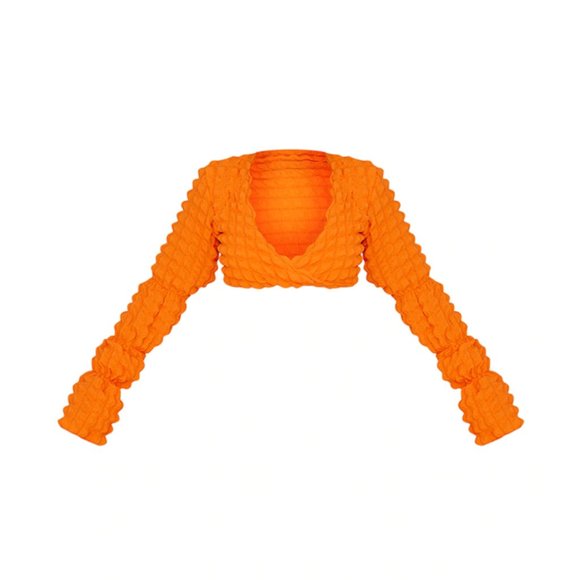 PrettyLittleThing Other - PrettyLittleThing ORANGE BUBBLE TEXTURED LONG SLEEVE BEACH TOP Size 8 NWT $48